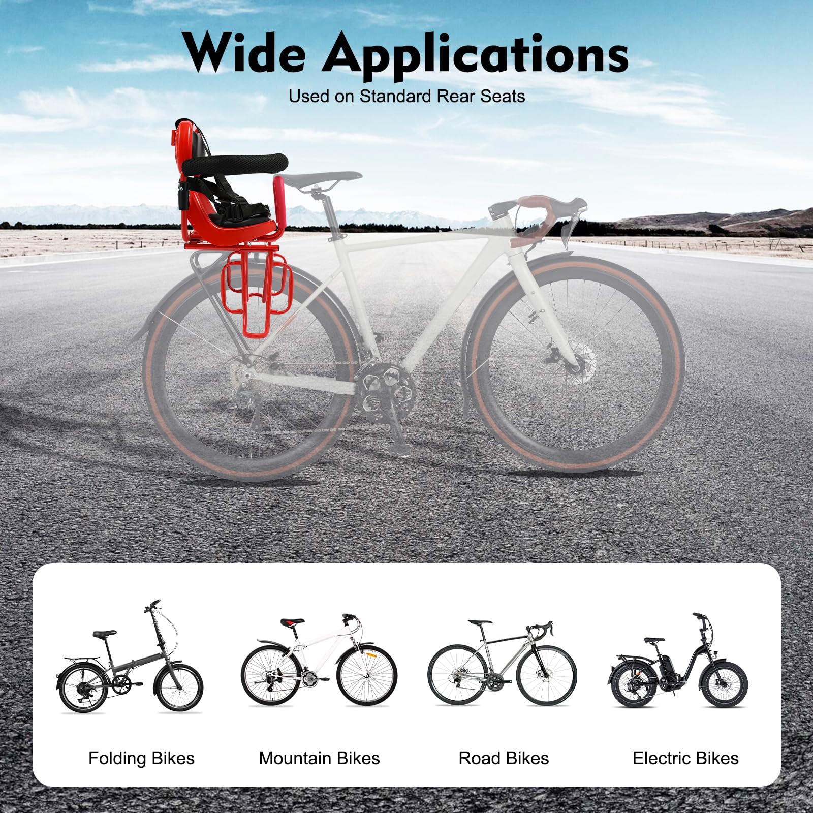 Siège Enfant de Vélo Arrière avec Porte-Bagages, Harnais de Sécurité, Accoudoir, Résistant à la Rouille, Stable, Montage Simple, Siège Vélo Parent-Enfant Convient pour Vélo Électrique, VTT