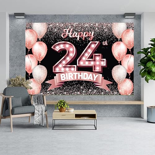 Vista 265 de Happy 21st Birthday Rose Gold Banner Backdrop Cheers to 21 Years Old Confetti Balloons Theme Decor Decorations for Women 21 Years Old Pink Birthday