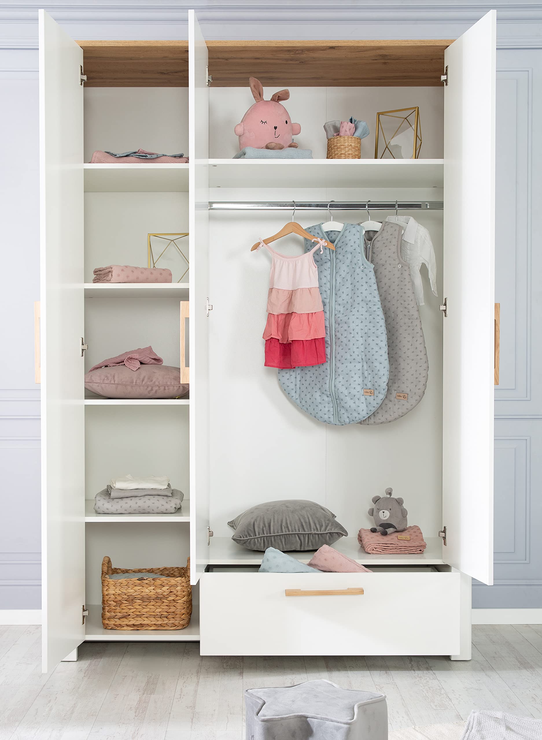 roba Kleiderschrank 'Ava' 3-trg. weiß Artisan Eiche 200 x 138,5 x 54 cm