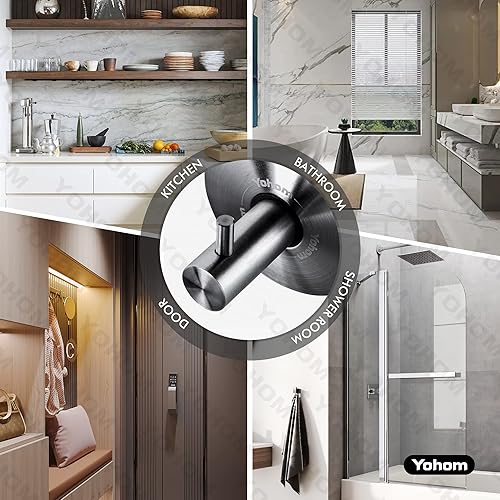 Miniatura 5 de YOHOM Ganchos de ventosa  Ganchos de acero inoxidable negro para ventana y toalla de ducha  Capacidad para 2 piezas