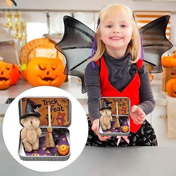 Halloween Bear in A Box for Trick Or Treat with Witch Hat for Family and Friends