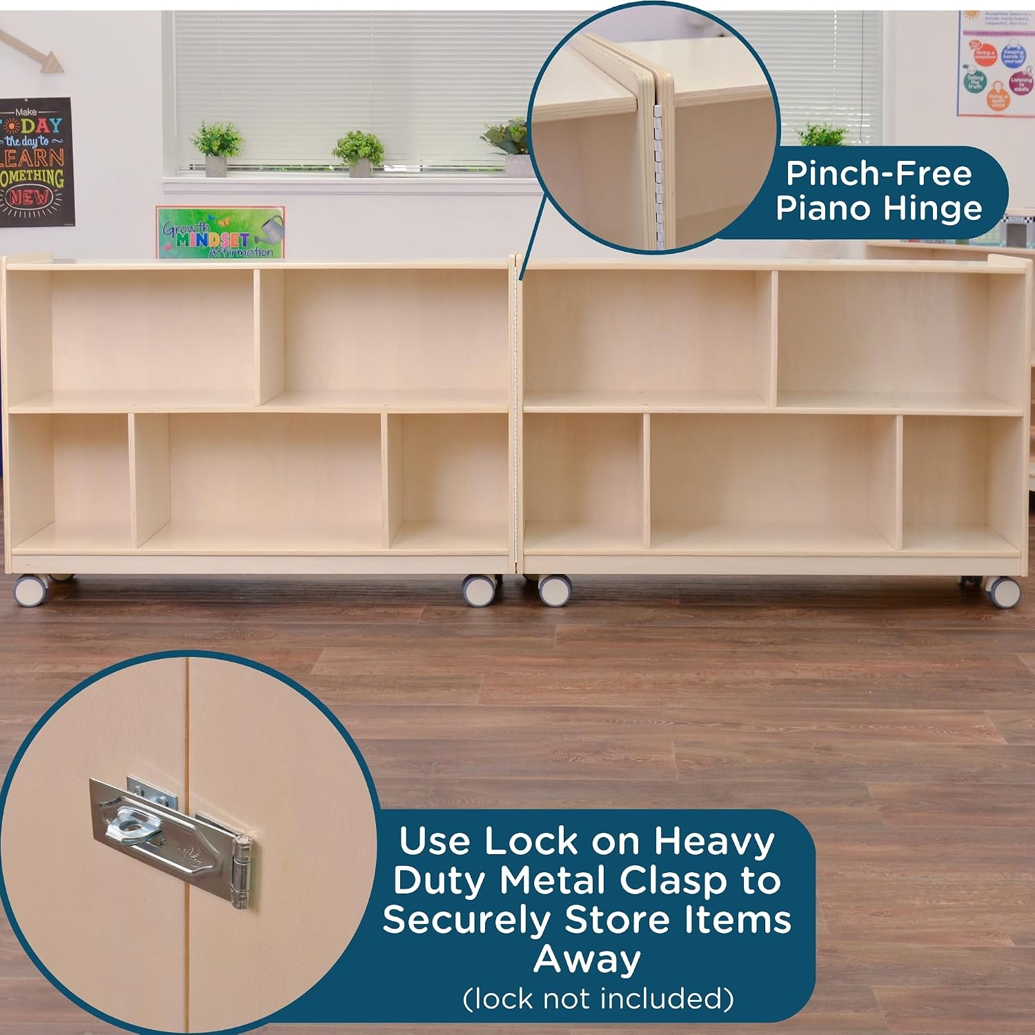 Children’s Factory Mobile 30" H 2-Shelf Fold-N-Lock Storage, Classroom Reading Nook Cubbies, Kids Preschool & Daycare Toy Cubby Shelves, Toddler Playroom Bookshelf, Assembled