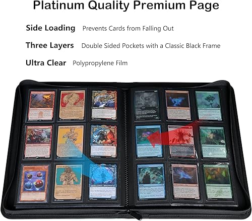 Miniatura 3 de Rayvol Carpeta prémium de 504 tarjetas con 9 bolsillos, carpeta de álbum de tarjetas coleccionables sin anillo, carpeta de bolsillo de página negra