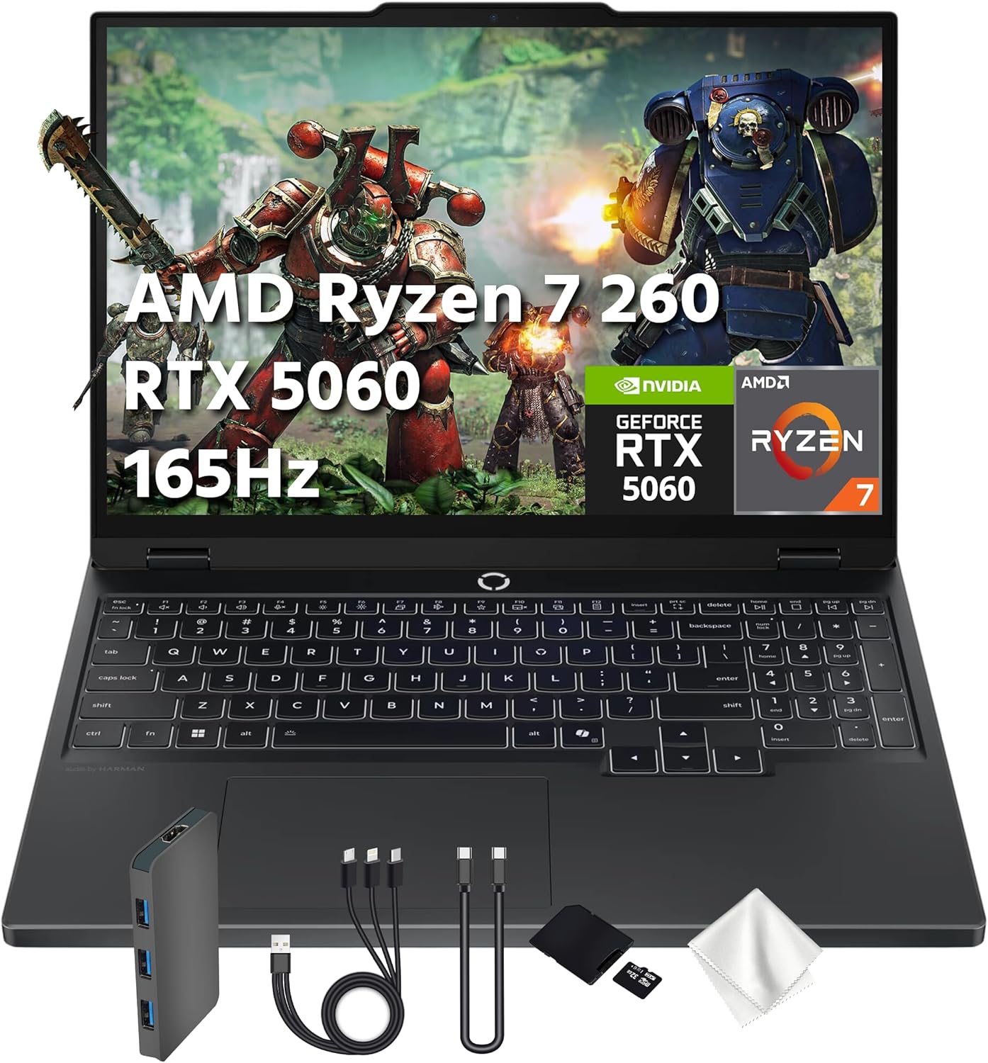 Lenovo Legion 5 15.1″ WQXGA 165Hz OLED AI-Powered Gaming Laptop, AMD Ryzen 7 260, GeForce RTX 5060 GDDR7, 16GB DDR5, 1TB SSD, Backlit Keyboard, Wi-Fi, Win 11 Pro, Black, 1TB Docking Station Set