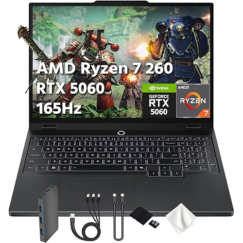 Lenovo Legion 5 15.1" WQXGA 165Hz OLED AI-Powered Gaming Laptop, AMD Ryzen 7 260, GeForce RTX 5060 GDDR7, 32GB DDR5, 2TB SSD, Backlit Keyboard, Wi-Fi, Win 11 Pro, Black, 1TB Docking Station Set