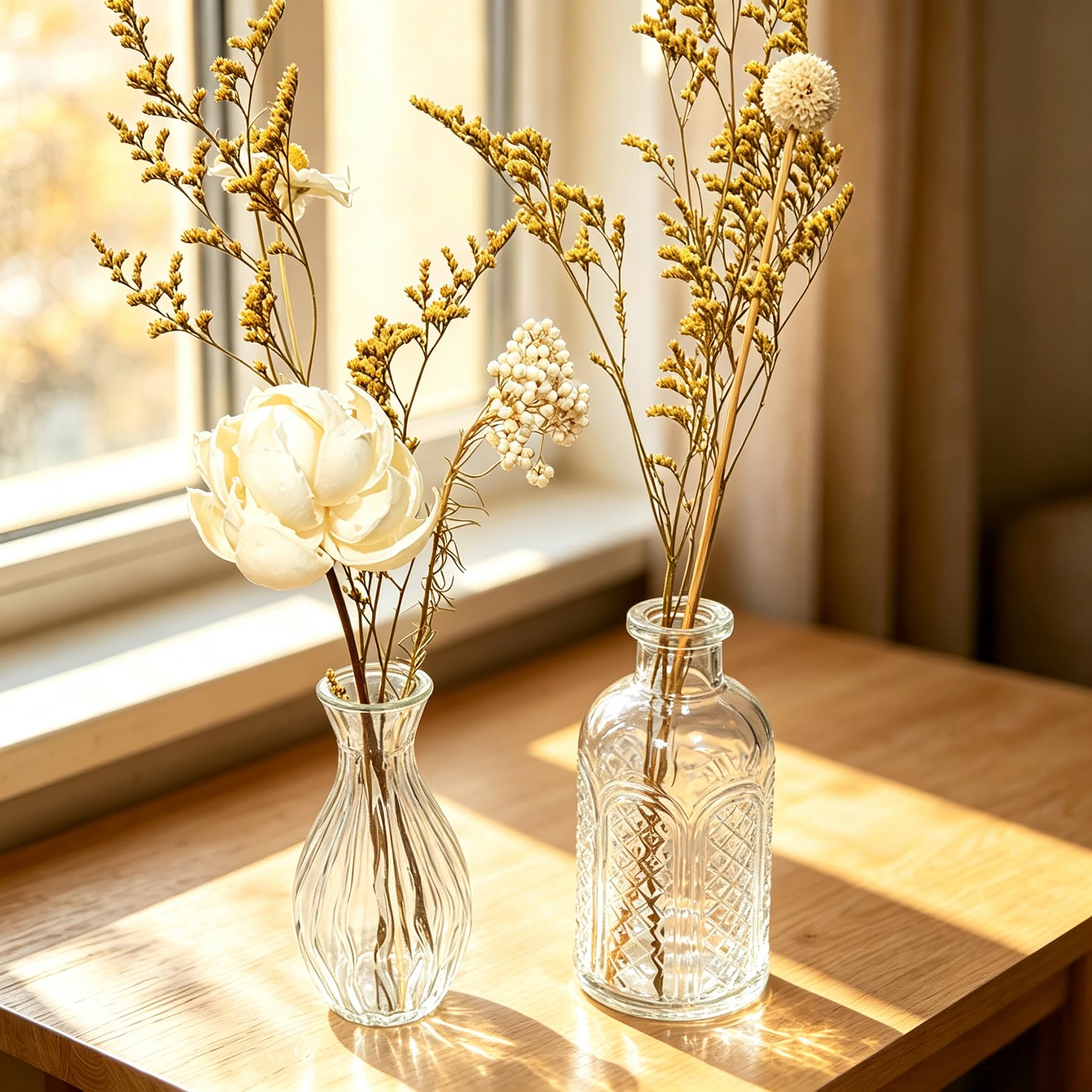 20er Set Mini Glasvasen für einzelne Blumen - Vintage Deko Vasen Klein Klar für Tischdeko Hochzeit Party Wohnzimmer - Blumenvasen Set Tischvasen (8-13cm)