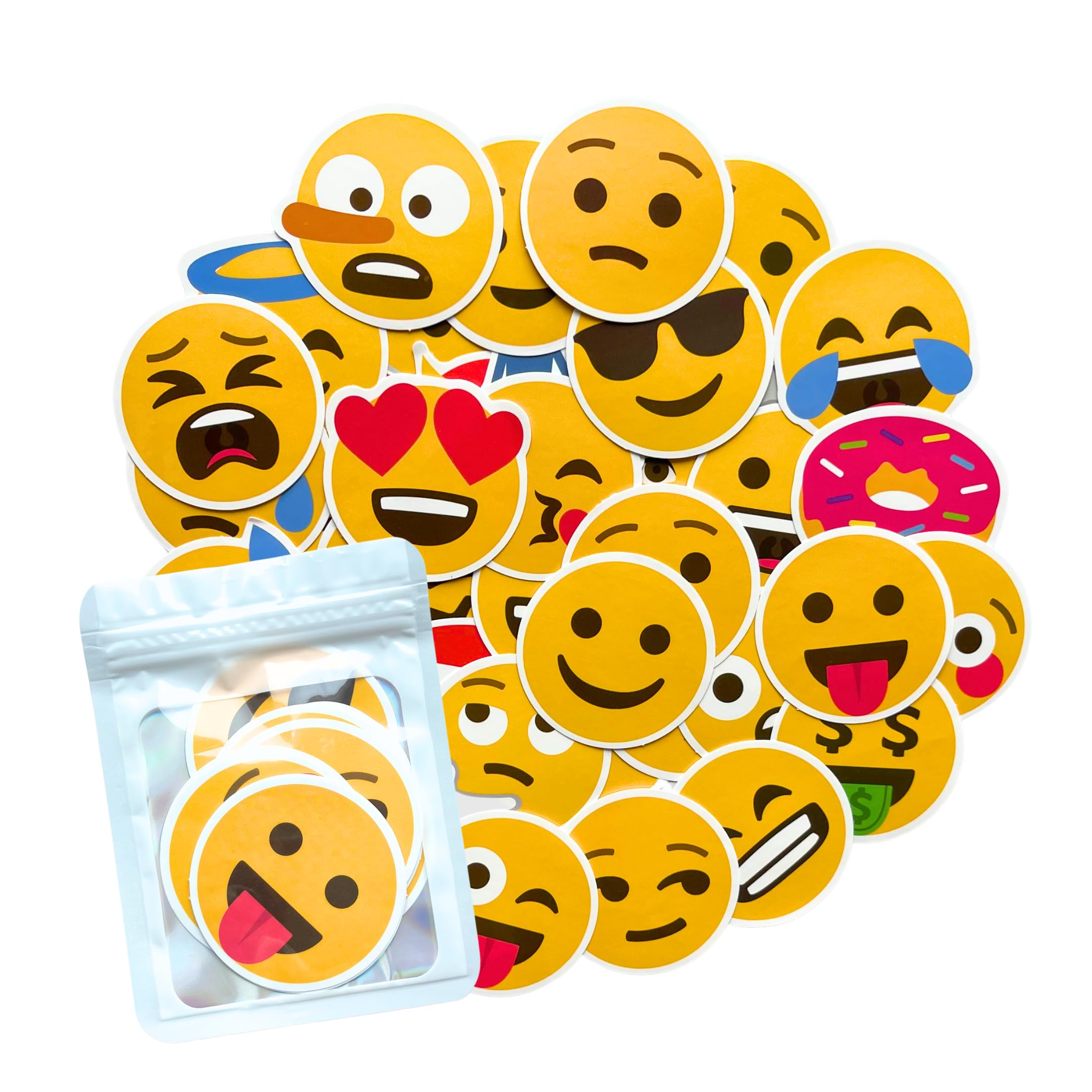 Hntr Emoji Large Hntr® Emotion Stickers | 50 Large Yellow Smiley Face Stickers | Fun & Expressive Sticker Pack For Journals & Laptops