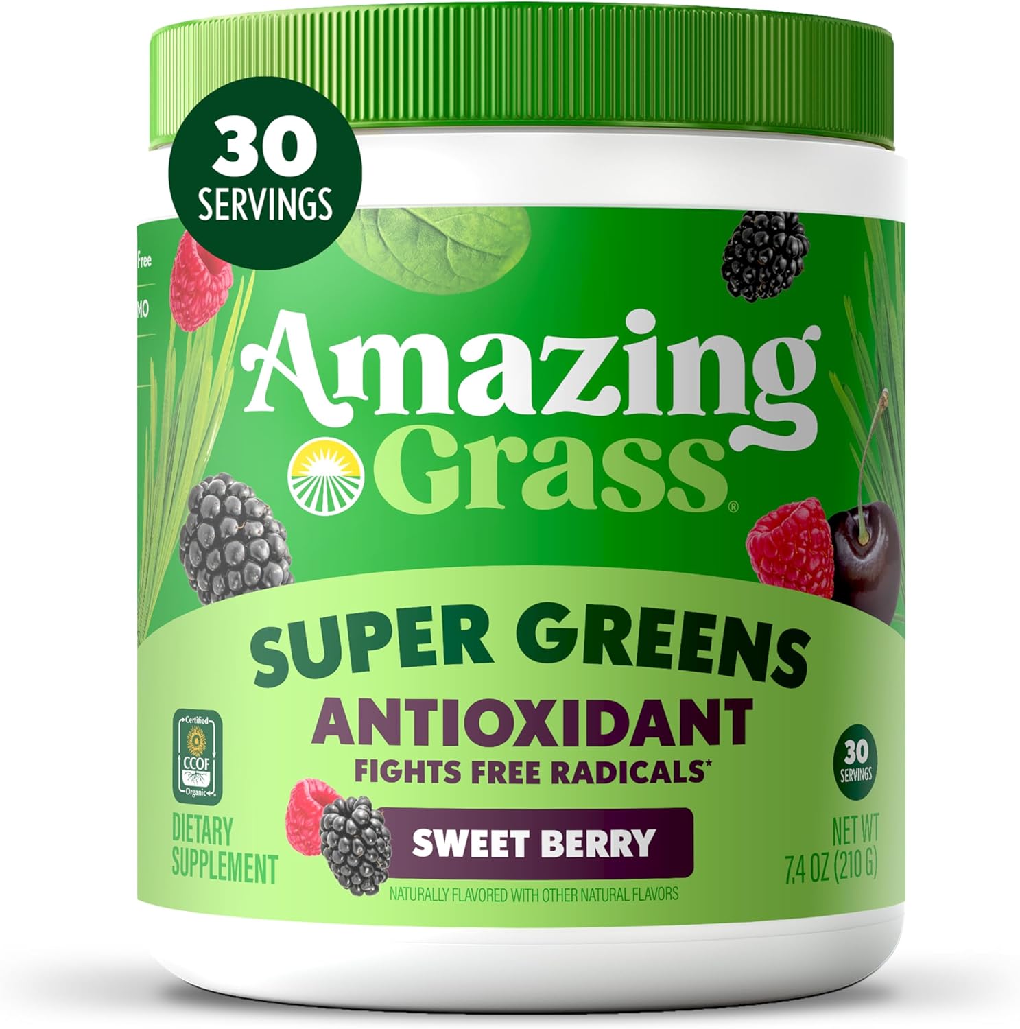 Amazing Grass Greens Blend Antioxidant: Super Greens Powder Smoothie Mix with Organic Spirulina, Beet Root Powder, Elderberry, Bilberry, Prebioitics & Probiotics, Sweet Berry, 30 Servings (Packaging May Vary)