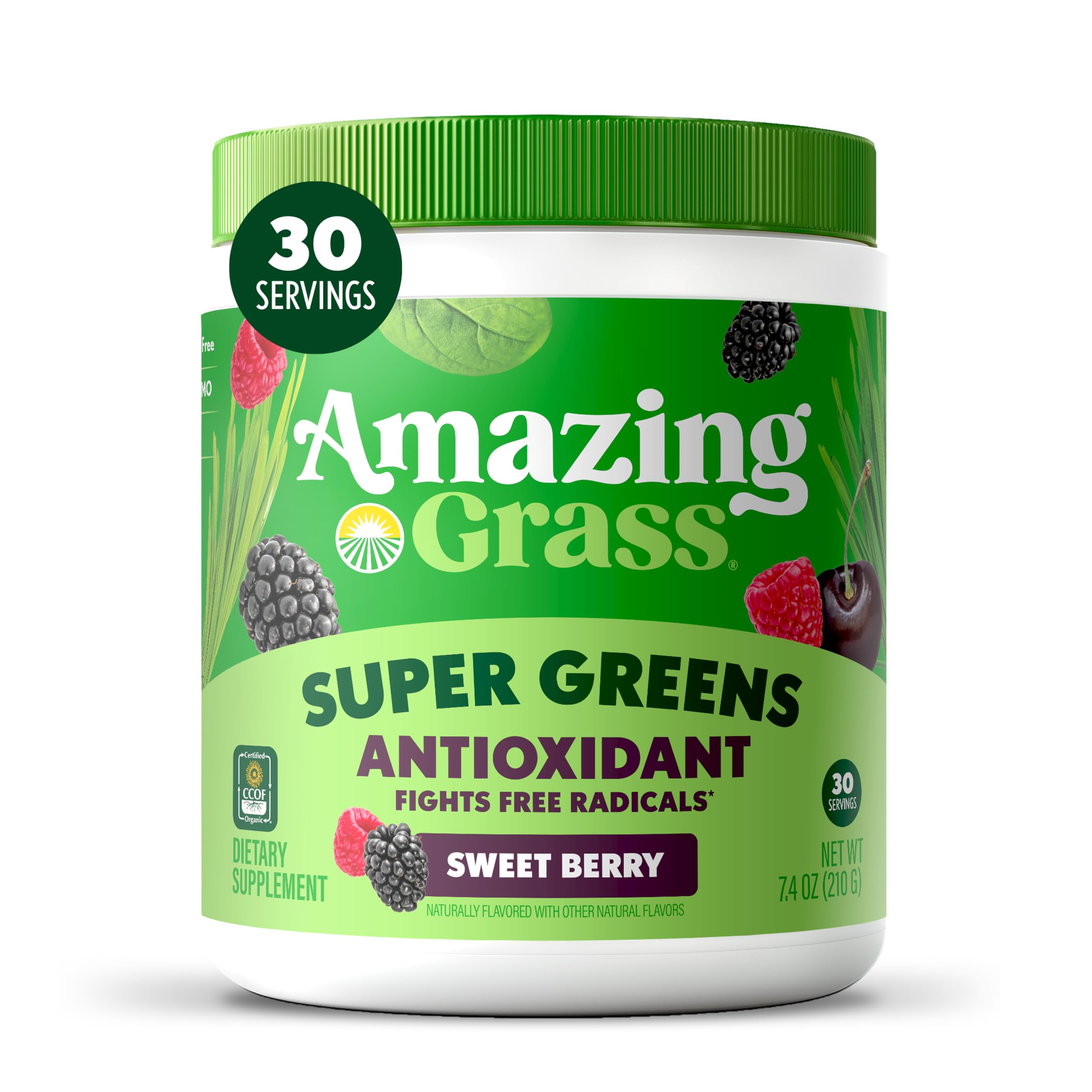 Amazing Grass Greens Blend Antioxidant: Super Greens Powder Smoothie Mix with Organic Spirulina, Beet Root Powder, Elderberry, Bilberry, Prebioitics & Probiotics, Sweet Berry, 30 Servings (Packaging May Vary)