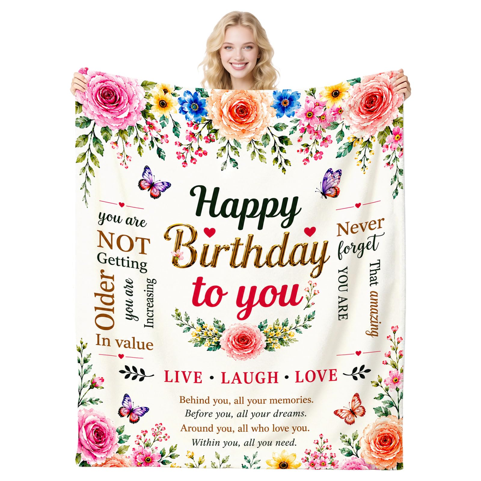 Happy Birthday Gift Blanket, 50"X60" Soft Flannel Blanket, Birthday Gift for Women, Flannel Throw Presents for Her Mum Wife Sister Best Friend