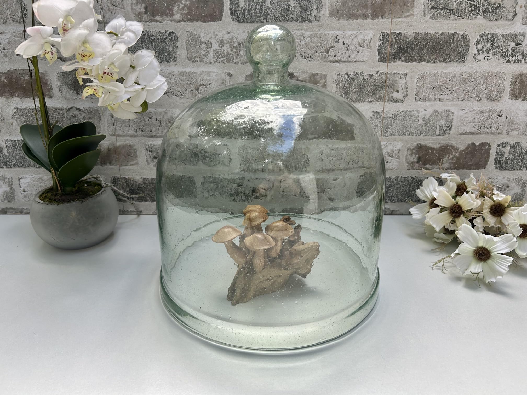 Maisonica Clear Green Huge 30Cm Glass Cloche Bell Jar Dome W/Handle Recycled Glass