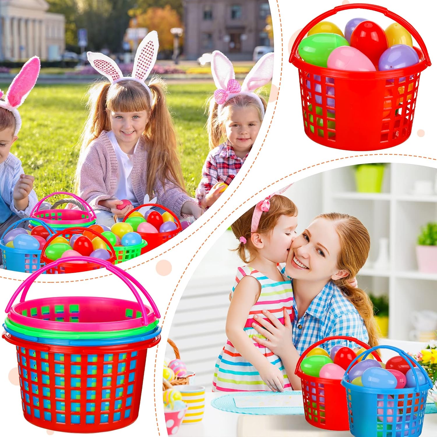 Karenhi 24 Pcs 8 Inch Large Plastic Easter Baskets Bulk with Handles Large Easter Bucket Bulk Multicolor Easter Plastic Basket Easter Hunt Basket for Easter Theme Party Supplies Eggs Hunt Gifts - Image 7