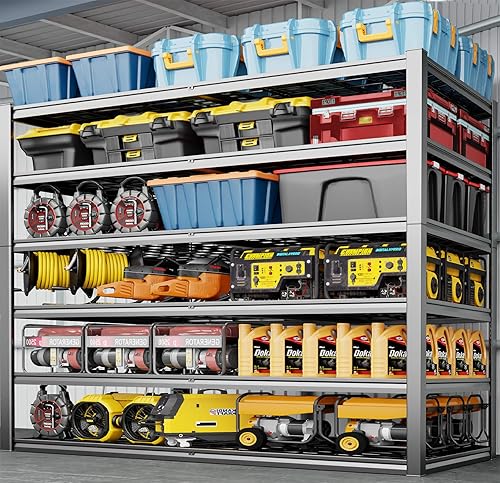 Miniatura 12 de Estantería de garaje resistente de 65 pulgadas de ancho, estantes de garaje de 6 niveles, estantería de almacenamiento ajustable, estante de metal