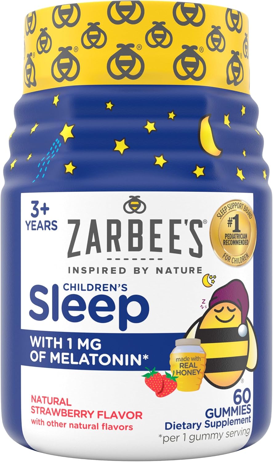 Zarbee's Kids Melatonin Gummies with 1mg Melatonin, Kids Sleep Gummy Works with Natural Sleep Cycles to Promote Peaceful Sleep, Drug-Free, Non-Habit-Forming, Natural Strawberry, 60 ct NEW - Strawberry 60 Count (Pack of 1) - Image 1 of 9