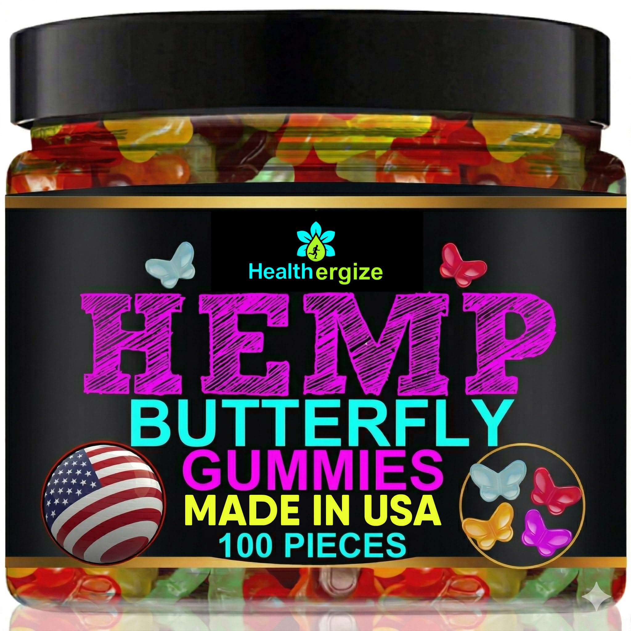 Hemp Gummies For Sleep-Natural Hempseed Oil Gummy With Butterfly Shape-Peace & Relaxation-Made In USA-100 Count