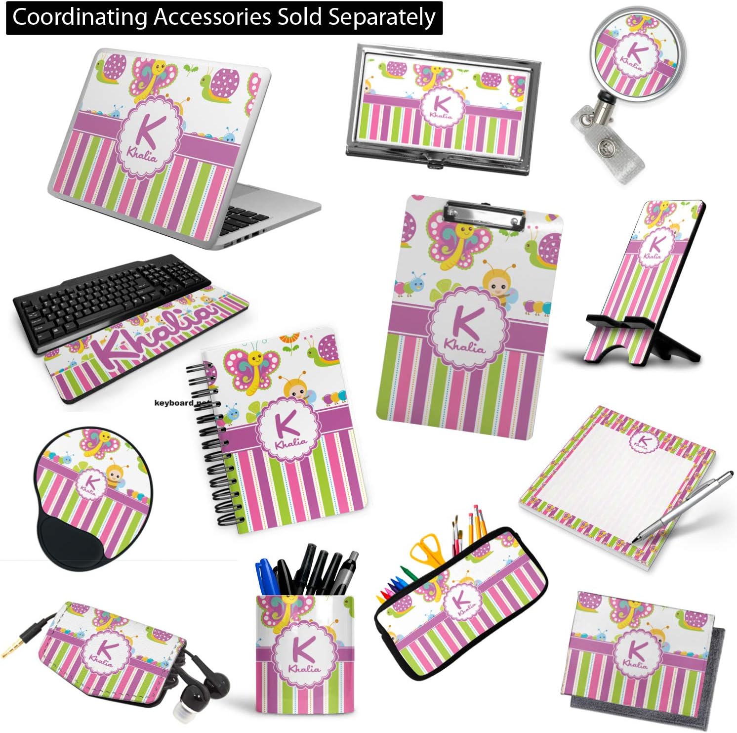 Personalized Butterflies & Stripes 3-Ring Binder - 2 inch