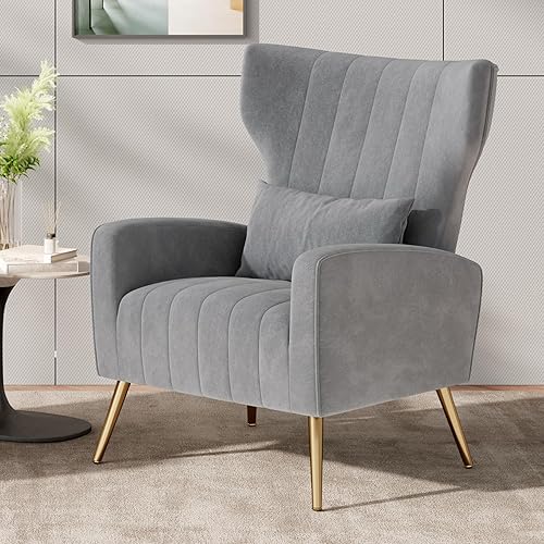Modern Accent Chairs for Living Room Chairs Upholstered Velvet Fabric Reading Chair Mid Century Arm Chair Comfy Armchair,Grey