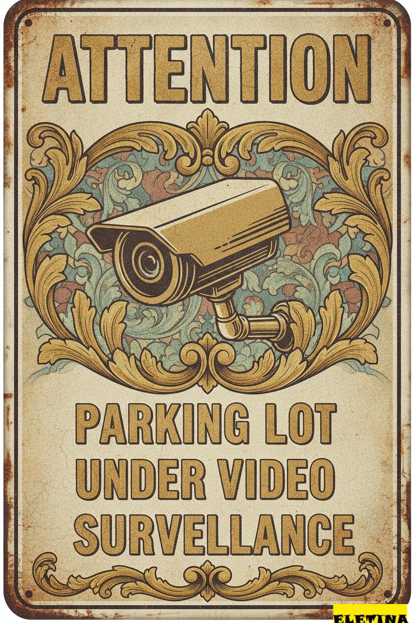 Parking Lot Video Surveillance Tin Sign, 8x12 Inch Decor