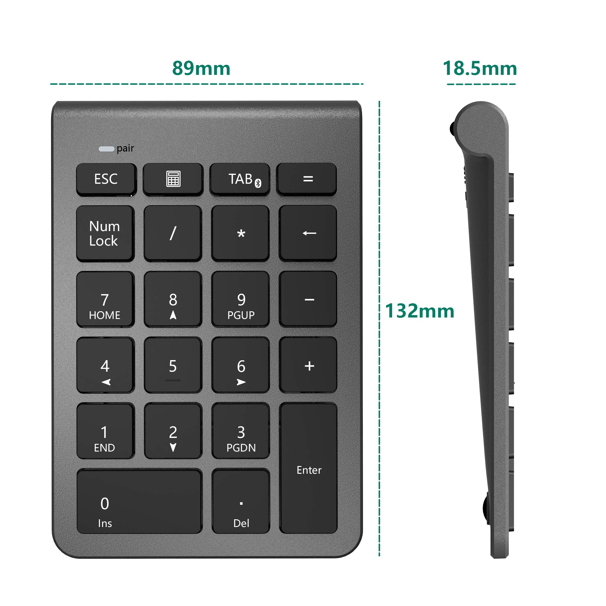 Blok numeryczny Bluetooth do laptopów, przenośna, bezprzewodowa klawiatura numeryczna Bluetooth, 22 przyciski, z wieloma kombinacjami klawiszy, do laptopa, komputera, komputera stacjonarnego,