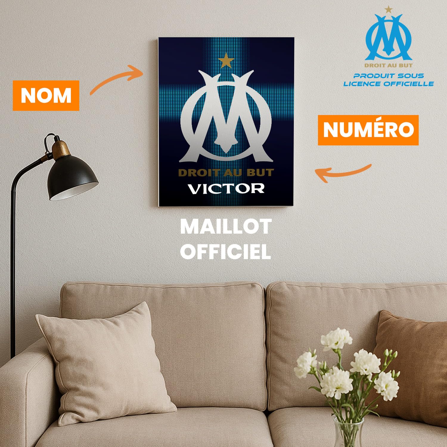 OneTrophy Toile personnalisable Olympique de Marseille – 50x40 cm | Produit Sous Licence Officielle OM | Prénom personnalisé | Décoration Supporter | Fabriqué en France – Cadeau Foot (Exterieur) - 5