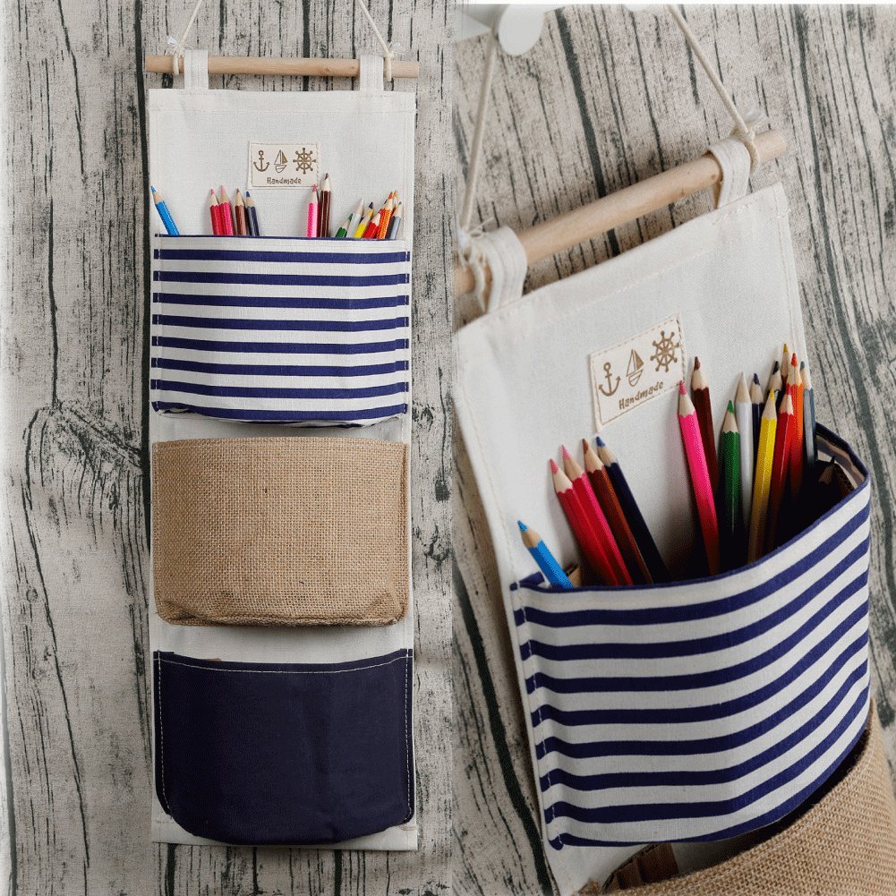 Nasogod Bolsa De Almacenamiento Colgante, 3 Bolsas Montadas En La Pared, Bolsa De Almacenamiento Para Guardería, Bolsillos De Almacenamiento Sobre La Puerta, De Tela, Para Puerta, Armario, Bolsa De