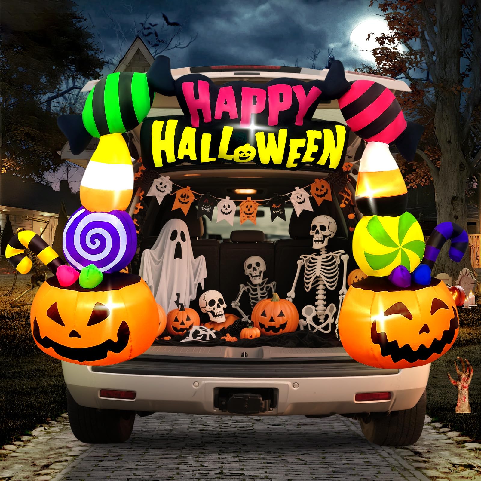 Kalolary Decorazioni gonfiabili per Il Bagagliaio o la distribuzione di Caramelle da gonfiare con luci a LED Integrate per la Decorazione di Halloween