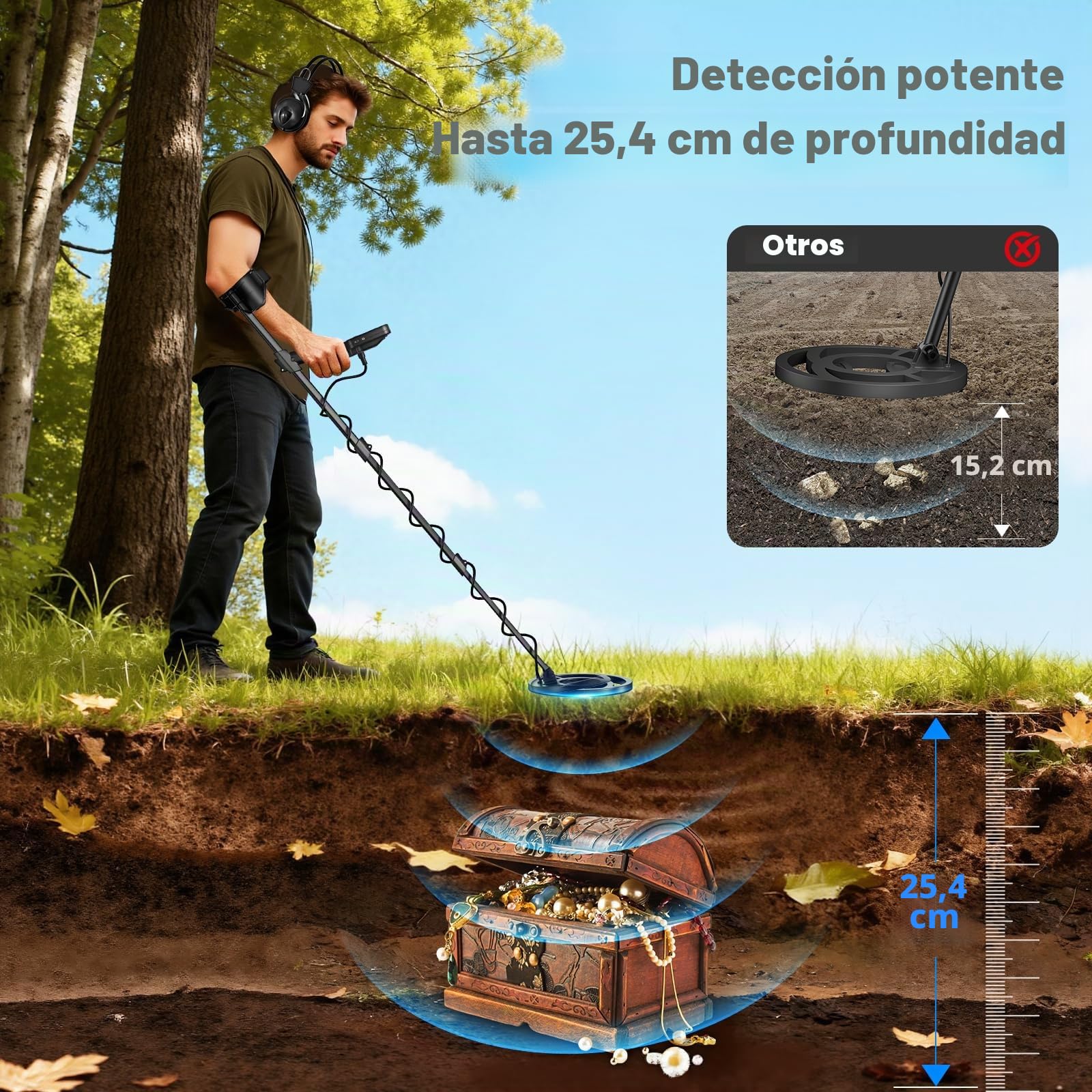 Detector de Metales para Adultos y Niños, Longitud, Sensibilidad y Audio Ajustables, Todos los Modos Metal/Disc/PP, Pantalla LCD, Kit de Detector de Oro Profesional para la Playa (GT965H)