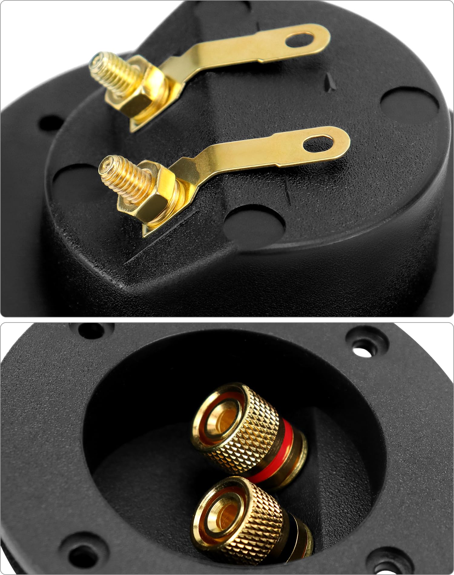 QWORK® 2-Way Speaker Box Terminal Binding Post, Round Spring Cup Connectors, Subwoofer Connector, Black - Image 2