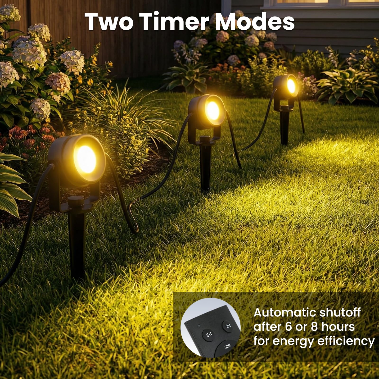 MAGGIFT Gartenbeleuchtung LED, 17 m 24 V Dimmbarer LED-Strahler mit Fernbedienung/Timer/3 Lichtmodi, IP67 Wasserdichter Gartenstrahler, Gartenleuchten mit Adapter, Gartenlampen für Außen, Garten, Hof