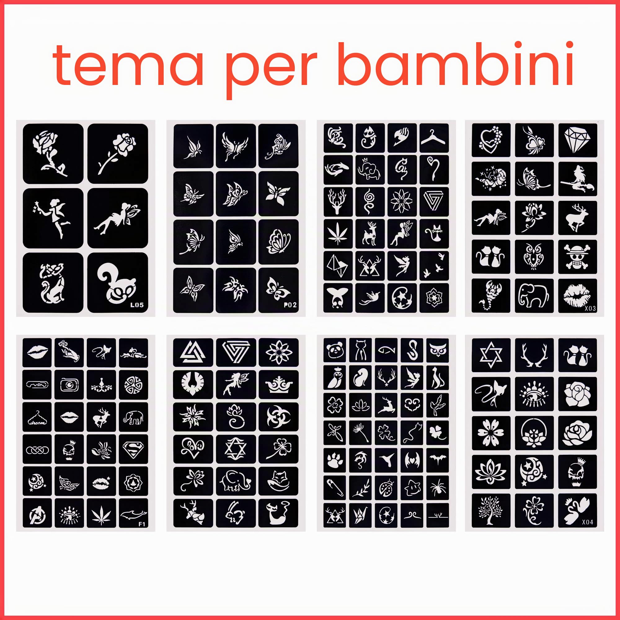 Set di 282 stencil temporanei per tatuaggi rimovibili, per la pittura del viso, body art, per tatuaggi glitterati, body art, tatuaggi temporanei