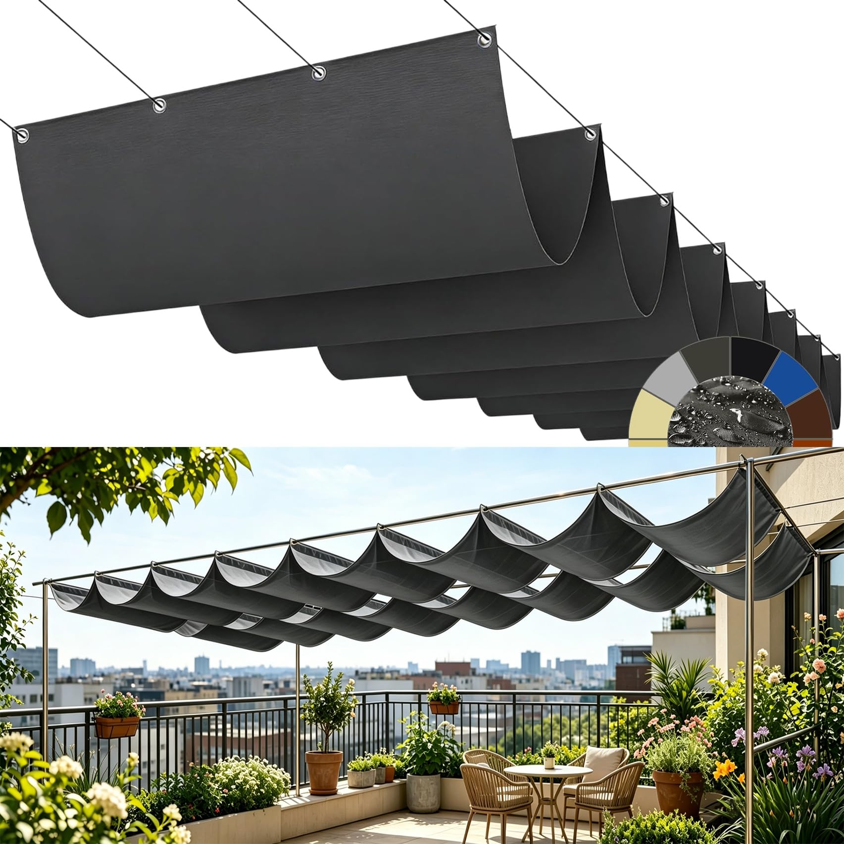 Voile ombrage imperméable et anti-UV 210x320 résistant à la déchirure gris
