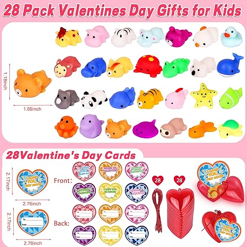 Miniatura 2 de Paquete de 28 regalos para el día de San Valentín para niños, juguetes para ansiedad Mochi Squishies rellenos de corazón y tarjetas del día de San