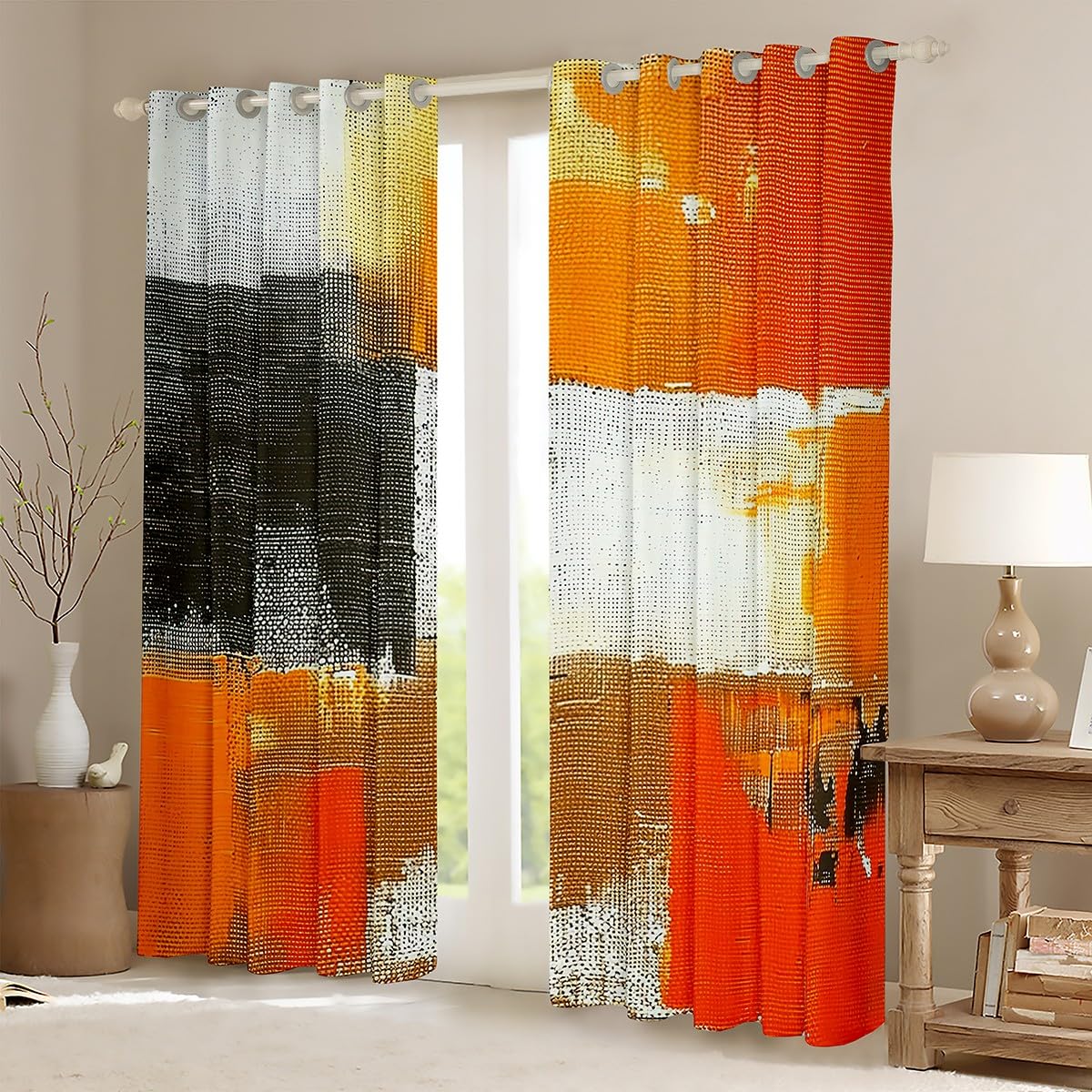 Erosebridal Rainbow Watercolor Curtains Orange Gradient Curtains & Drapes for Kids Boys Girls, Ombre Tie Dye Blackout Curtains Abstract Grunge Bedroom Curtains Window Treatments