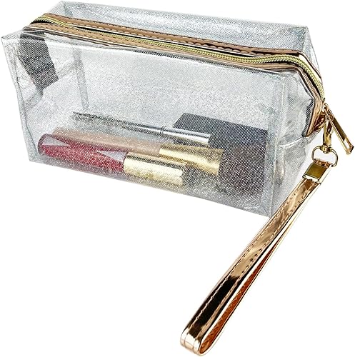 Miniatura 2 de 4 bolsas de cosméticos impermeables de PVC transparente con cremallera, bolsa de aseo con correa de asa, bolsa de maquillaje transparente portátil