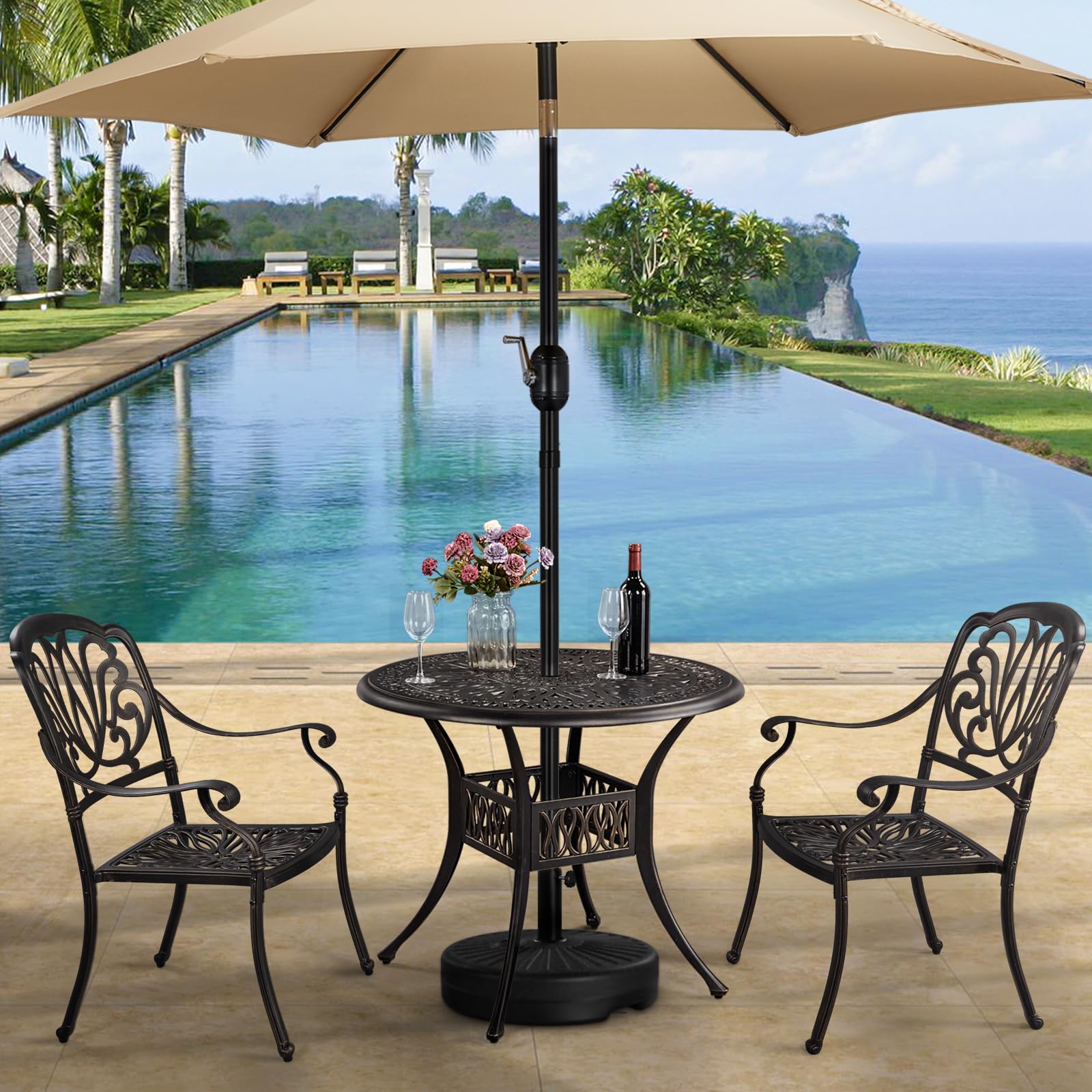 Yaheetech Base per Ombrellone da Giardino in HDPE e Ferro Riempibile con Sabbia o Acqua 22L Supporto per Pali da Ø38mm e Ø48mm Esterno Veranda Terrazza Spiaggia Piscina Patio Nero