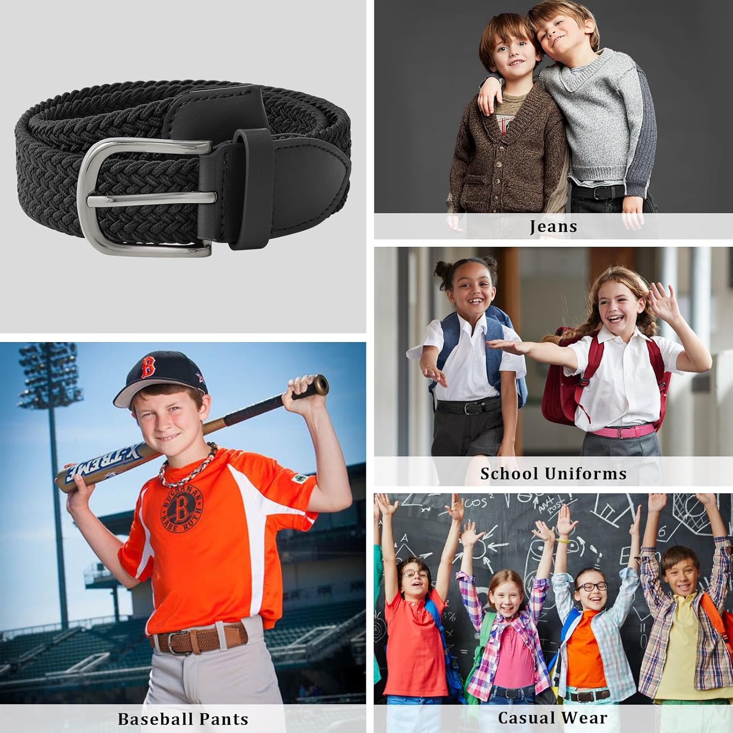 AWAYTR Boys Elastic Braided Belt - Pin Buckle Stretch Golf Baseball Belt for Boys and Girls Aged 4-12 Years - Image 4