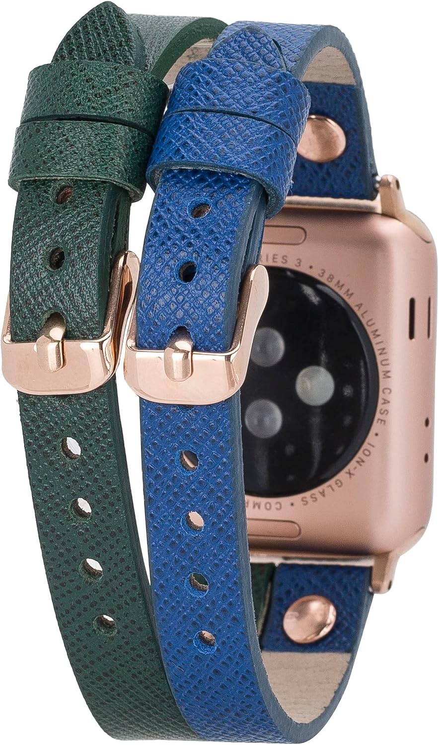 Leather Watch Bands Compatible with Apple Watch Dual Color with Rose Gold Buckle 38mm 40mm 41mm 42mm 44mm 45mm 49mm Leather Watch Thin Straps for iWatch Series Ultra/8/7/SE/6/5/4/3/2/1 for Women Watchbands, Bracelet Jewelry