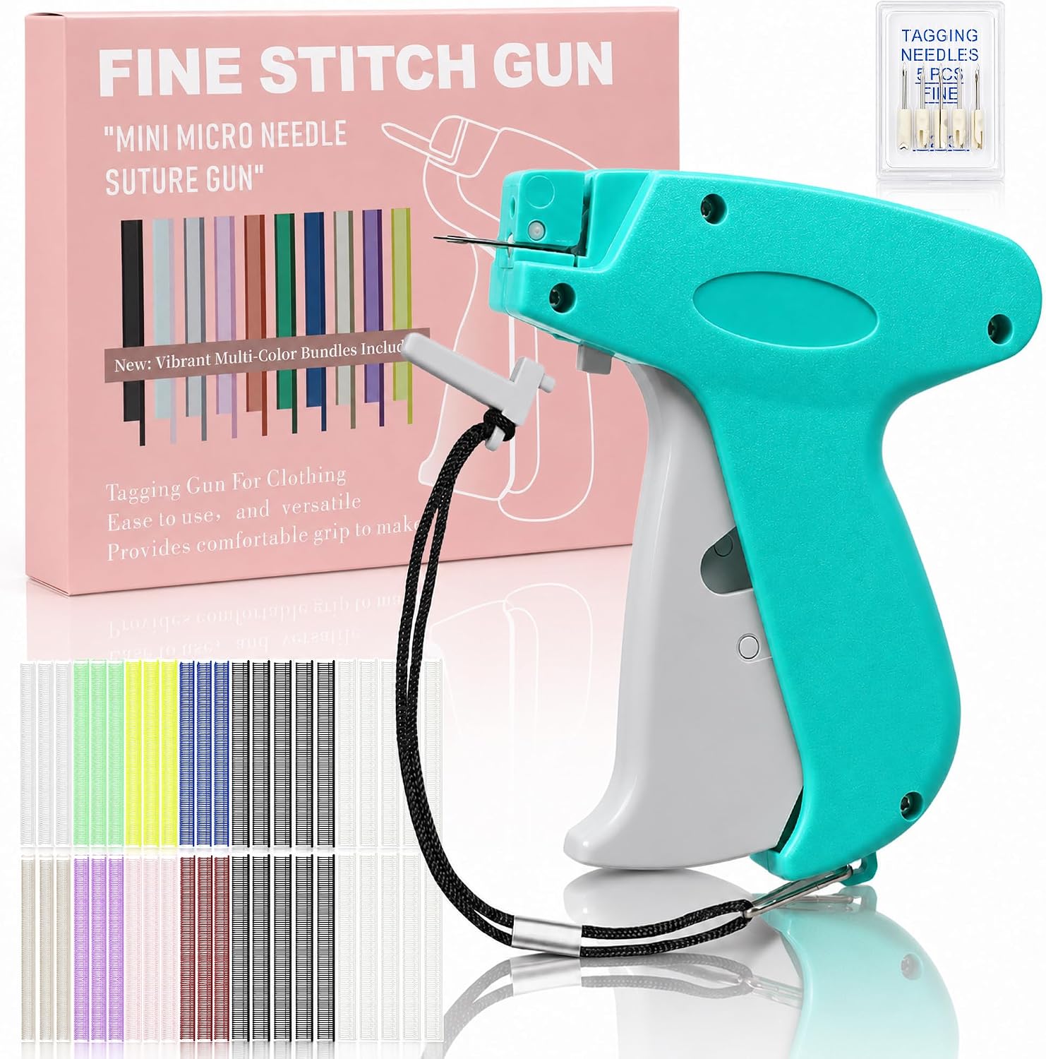 2026 New Stitch Gun for Clothes, Handheld Tagging Gun Quick Clothing Fixer Sewing Kit with 6 Replacement Needles, 1000 Black & 1000 White Fasteners (gray-blue)