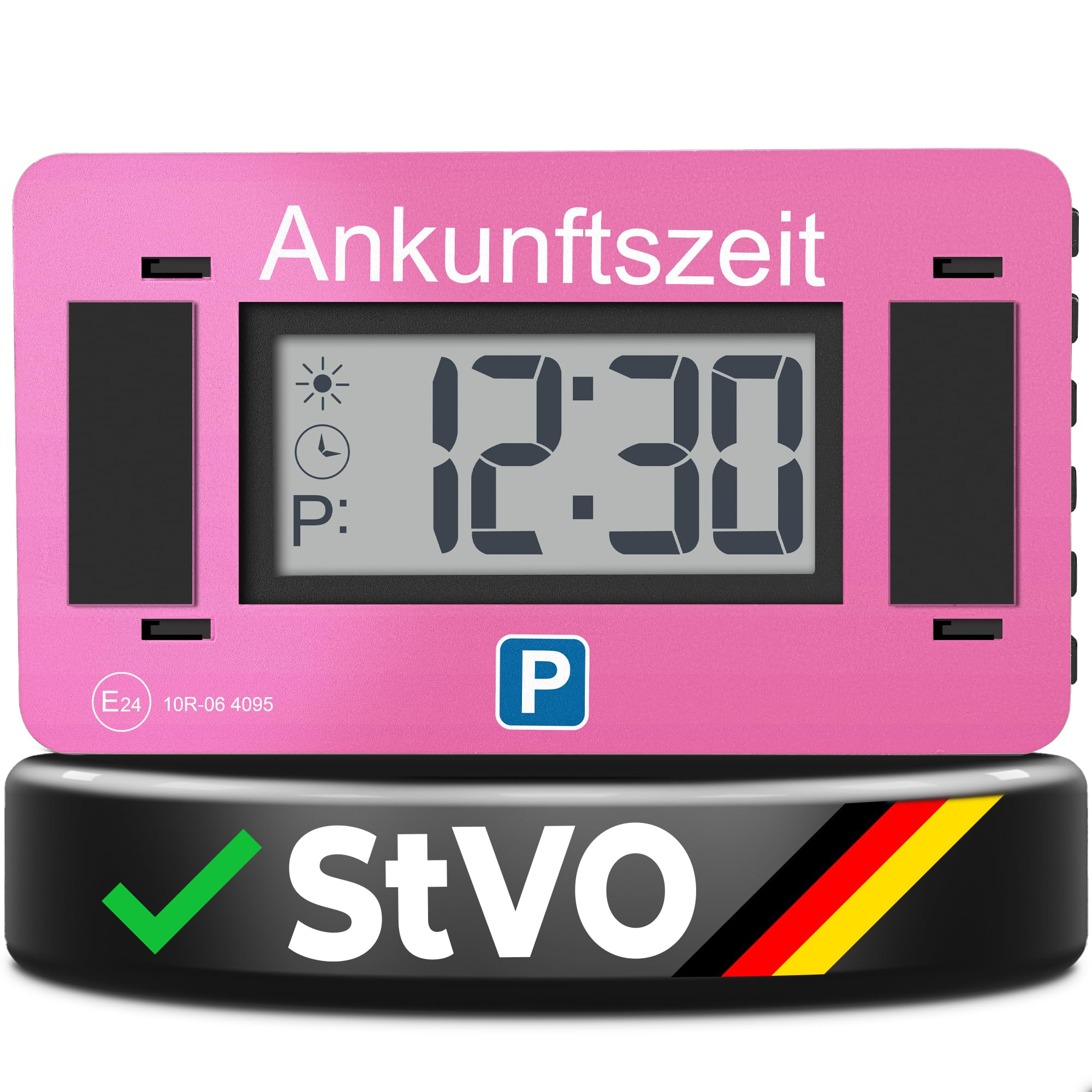 Parkwächter V2 Elektronische Parkscheibe mit Zulassung nach StVO – Digitale Parkscheibe Auto – Parkscheibe Elektrisch mit Zulassung – Automatische Parkuhr mit wechselbarer Taktung – Pink