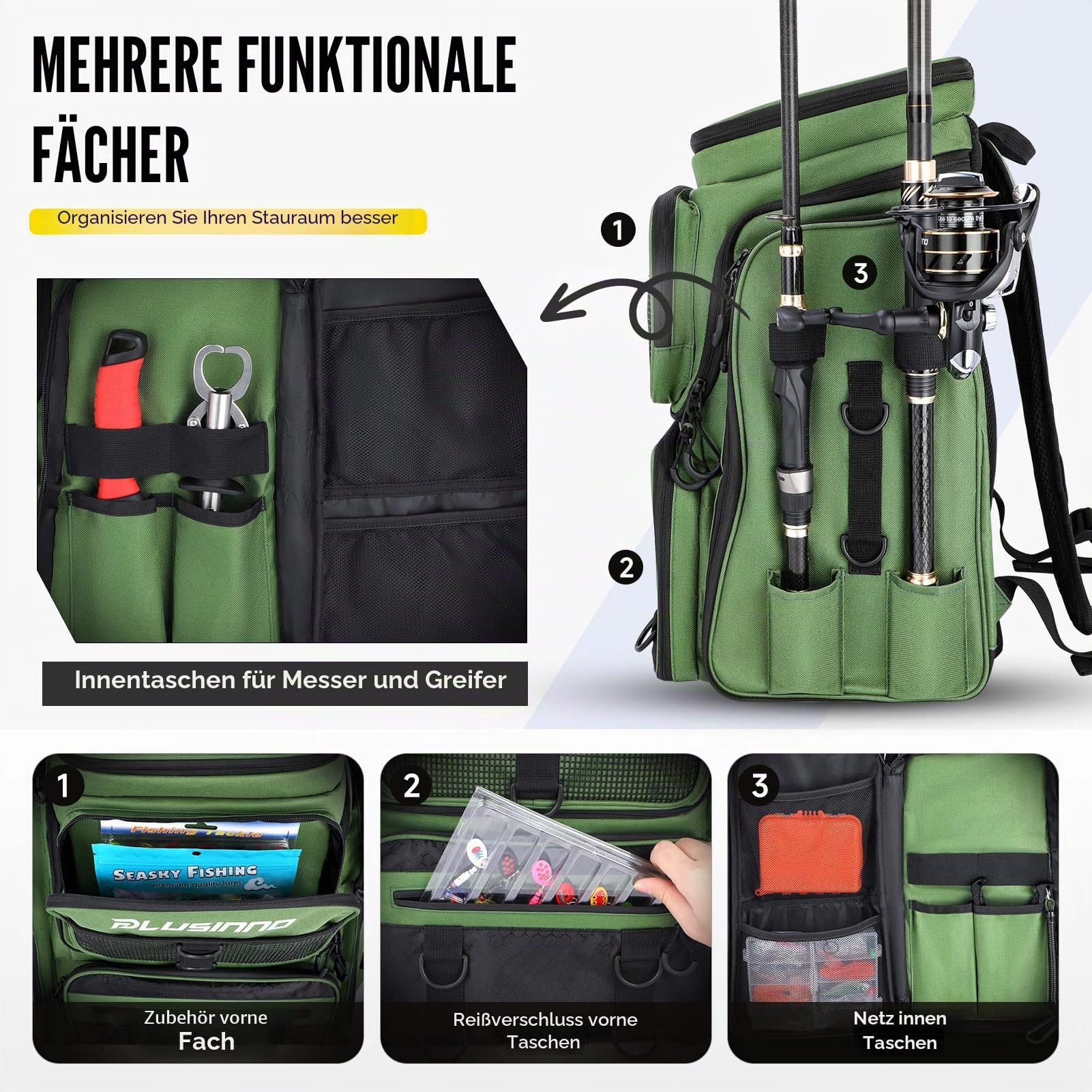 PLUSINNO Unisex Fishing Backpack With Tackle Boxes fishing backpack with tackle boxes