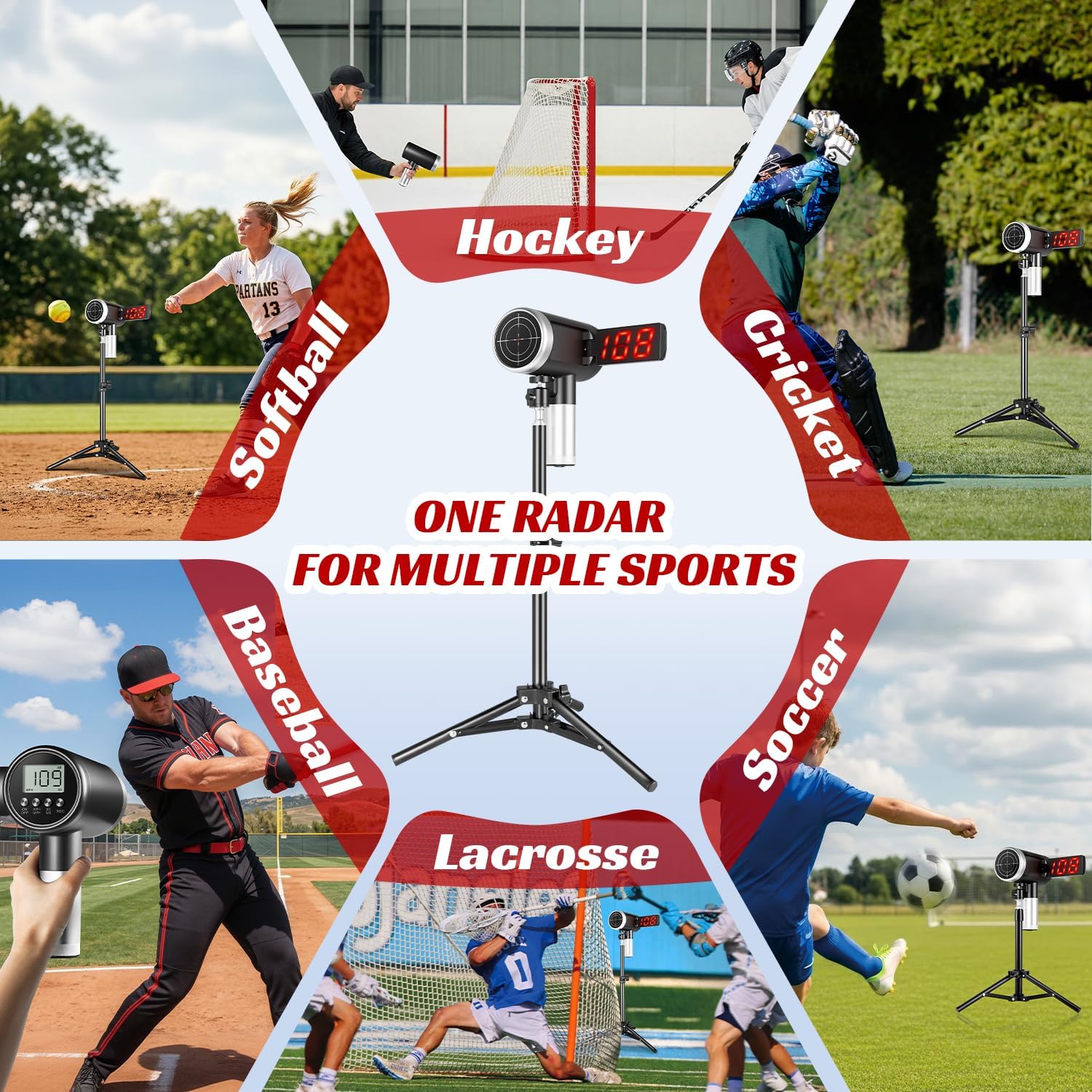 Upgrade Baseball Radar Gun with Tripod,LED + LCD Dual Display, Accuracy Speed Radar Gun for Pitching & Swing, Handheld or Hand Free Multi-Sport Speed Radar Training Equipment for All Players