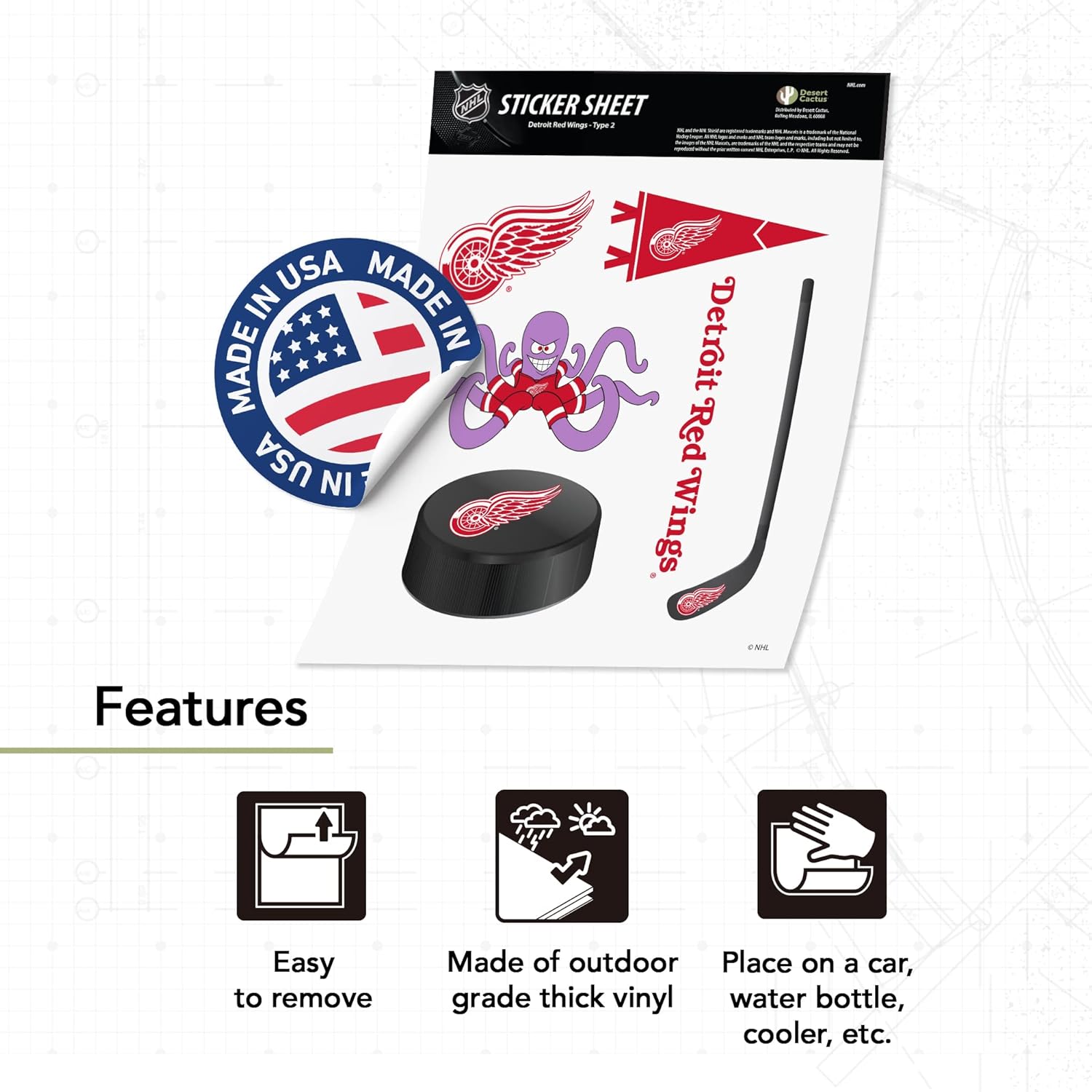 Desert Cactus Detroit Red Wings Team NHL National Hockey League Sticker Vinyl Decal Laptop Water Bottle Car Scrapbook (Type 2) - Image 3