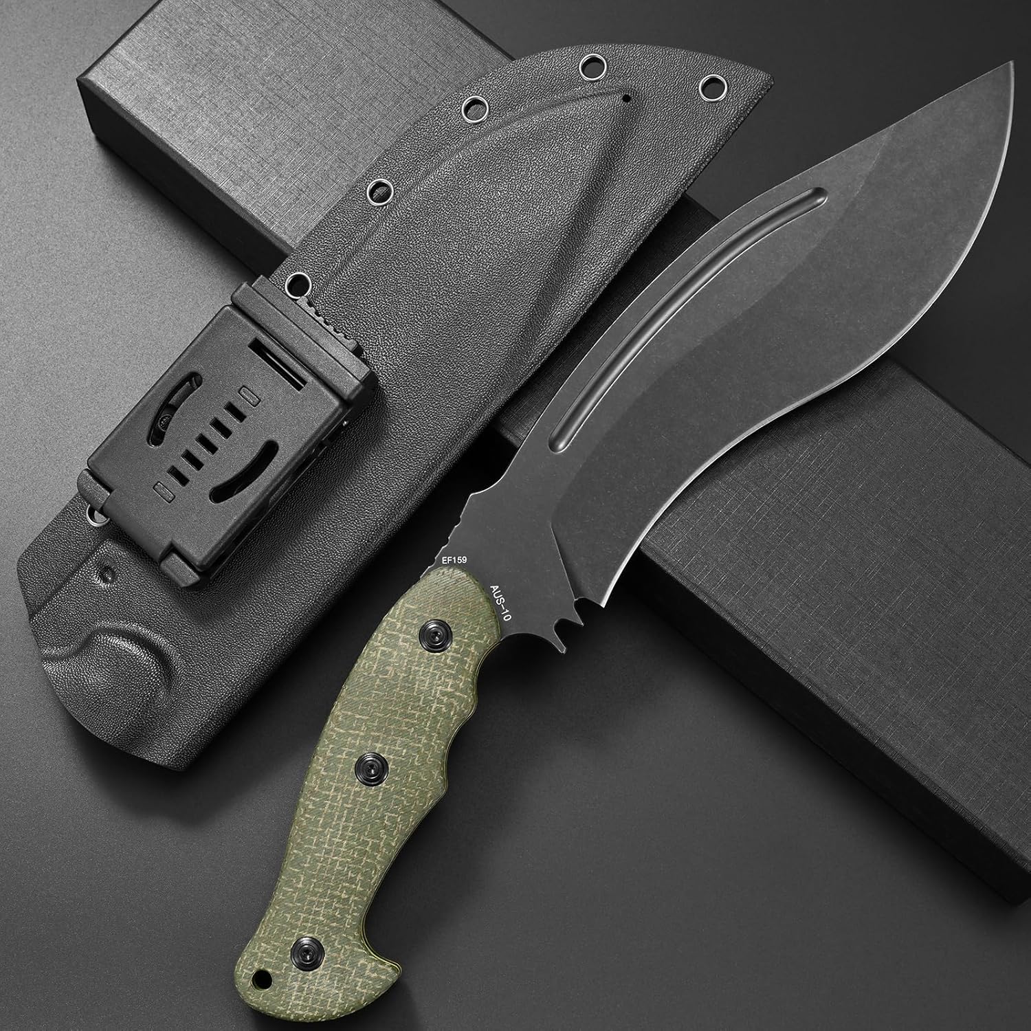 Eafengrow EF159 Fixed Blade Knife AUS-10 Steel Dog Leg shape Blade Micarta Handle Full Tang EDC Tool Straight Knifes for Jungle Camping Hunting Collection(Green)