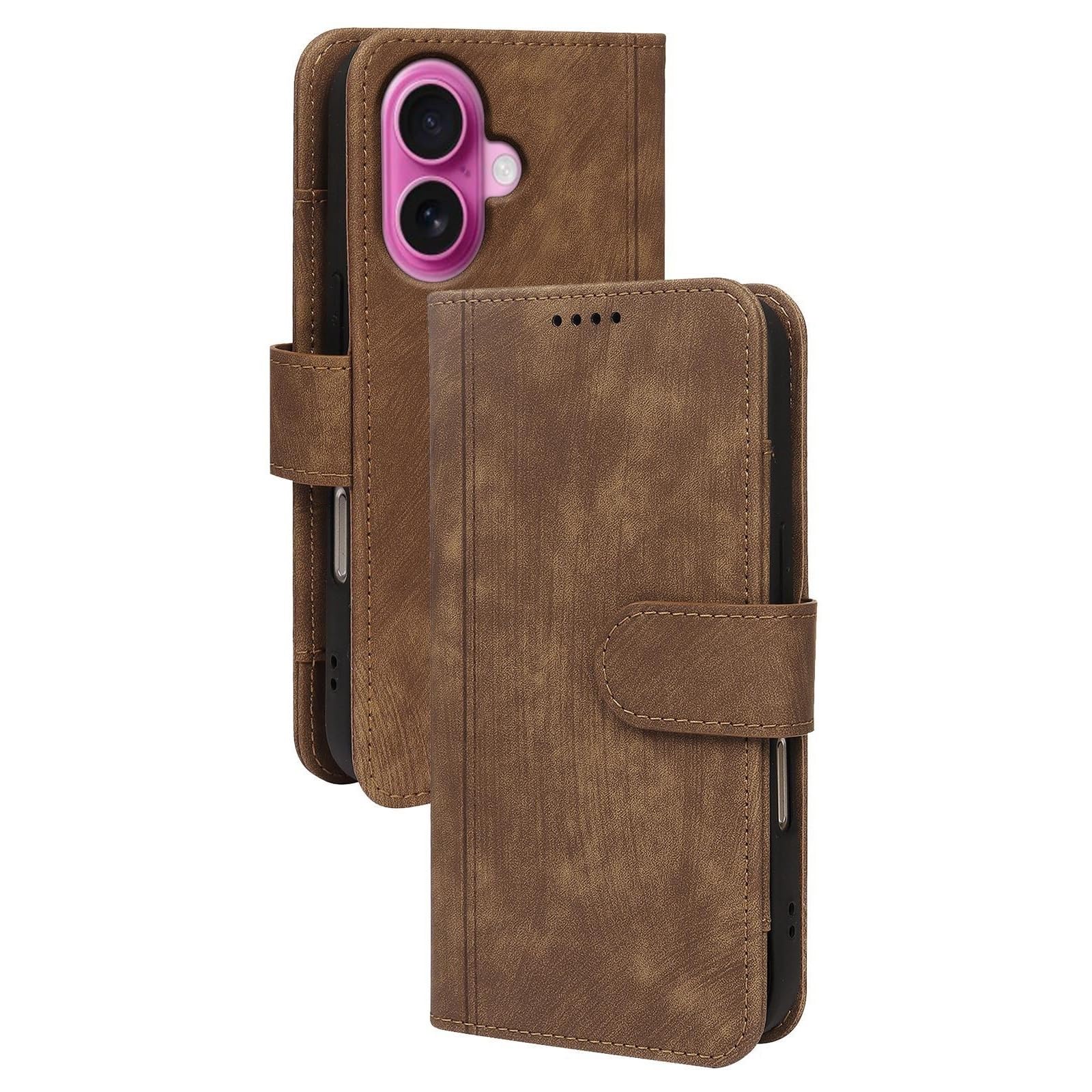 Etui na iPhone 16/16 Plus/16 Pro/16 Pro Max, etui z magnetyczną klamrą z klapką i przegródkami na karty etui na telefon komórkowy (brązowy, 16)