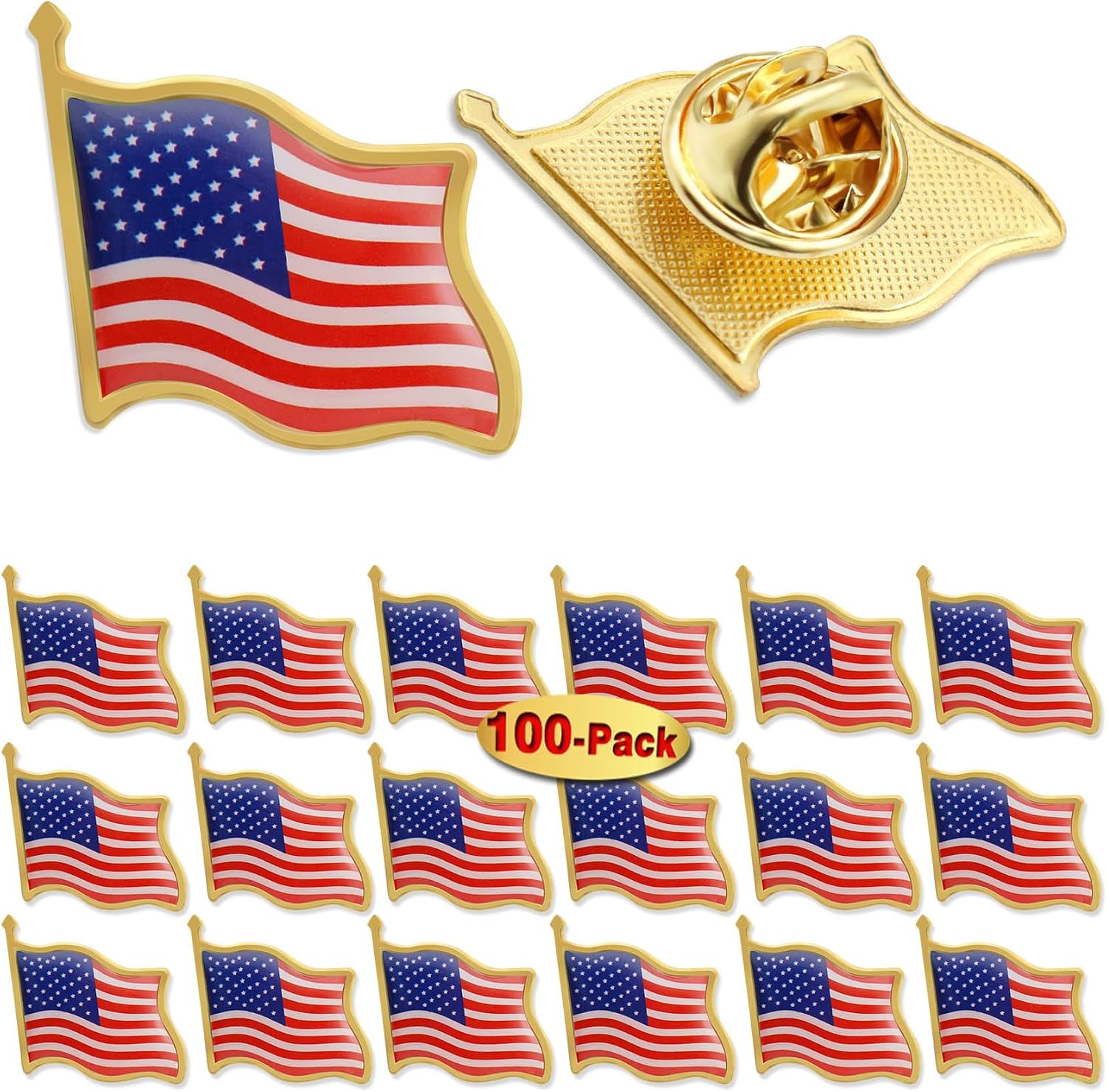 50/100/200/300Pack American Flag Lapel Pins Bulk Metal - USA United States Patriotic Souvenir Badge Pins For Memorial Veteran Day Patriotic Party