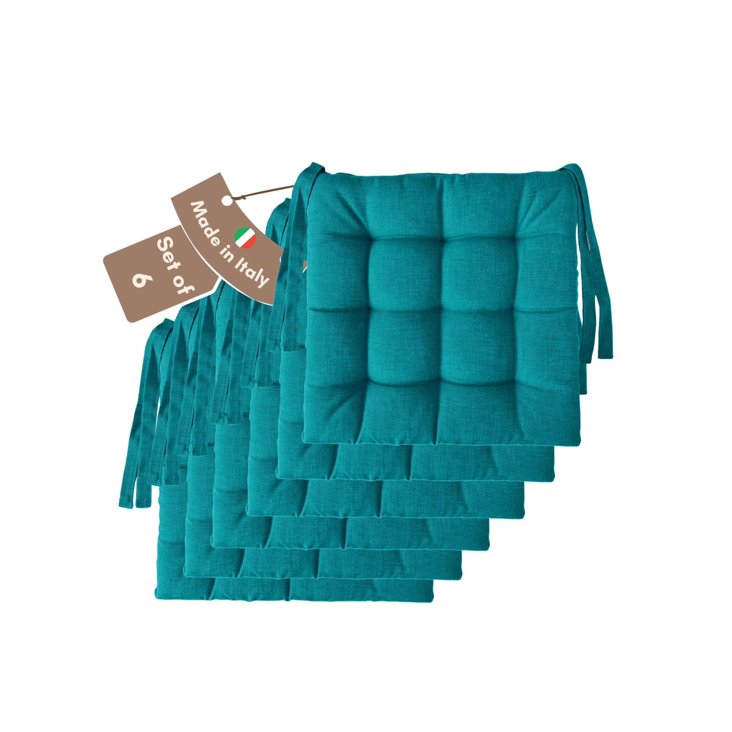 Il Tuo Artigiano Design Petroleum Set Of 4 Or 6 Cushions For Kitchen Chairs, Made In Italy, Kitchen Chair Cushions, Set Of 6, 40 X 40 Cm, Thickness 6 Cm, Sponge And Soft Acrylic Padding (6, Petrol)
