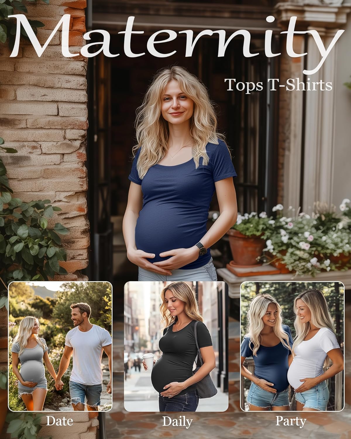 Huukeay 4 Pack Women's Maternity Shirts Scoop Neck Maternity Top Short Sleeve Casual Tee Side Ruched Pregnancy Clothes - Image 3