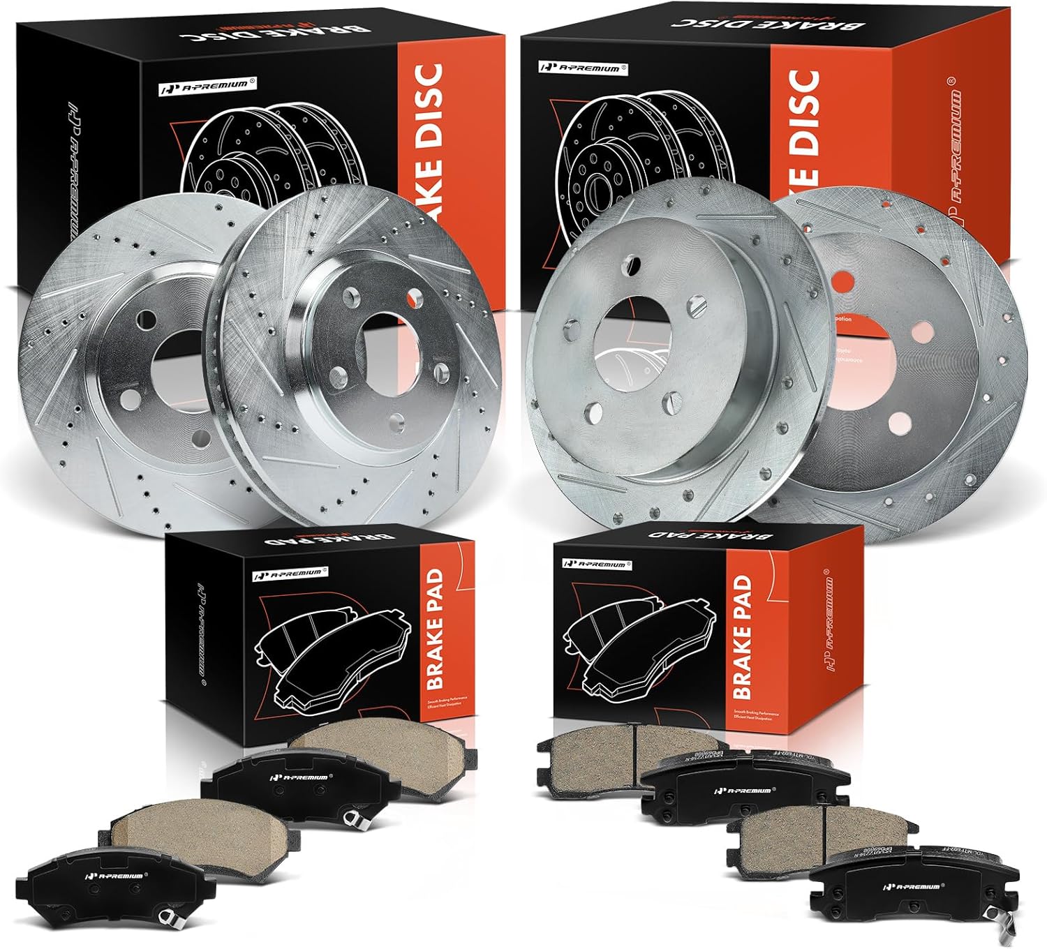 A-Premium Front and Rear Drilled and Slotted Disc Brake Rotors + Ceramic Pads Kit Compatible with Select Chevrolet & Oldsmobile Models - Impala 2000-2005, Monte Carlo 2000-2005, Intrigue, 12-PC Set
