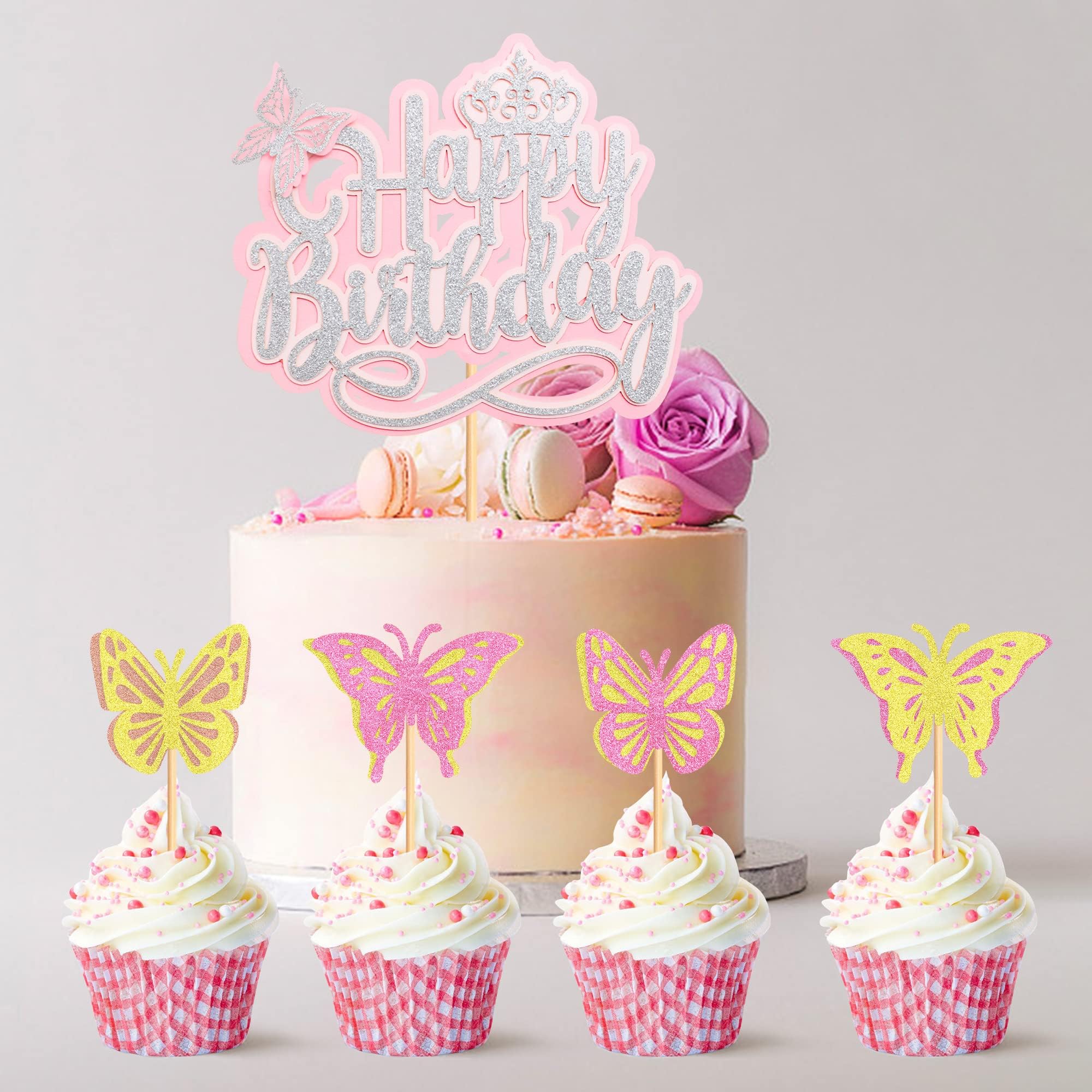 21 Pièces Gâteau Topper De Papillon Happy Birthday Cake Topper Papillon