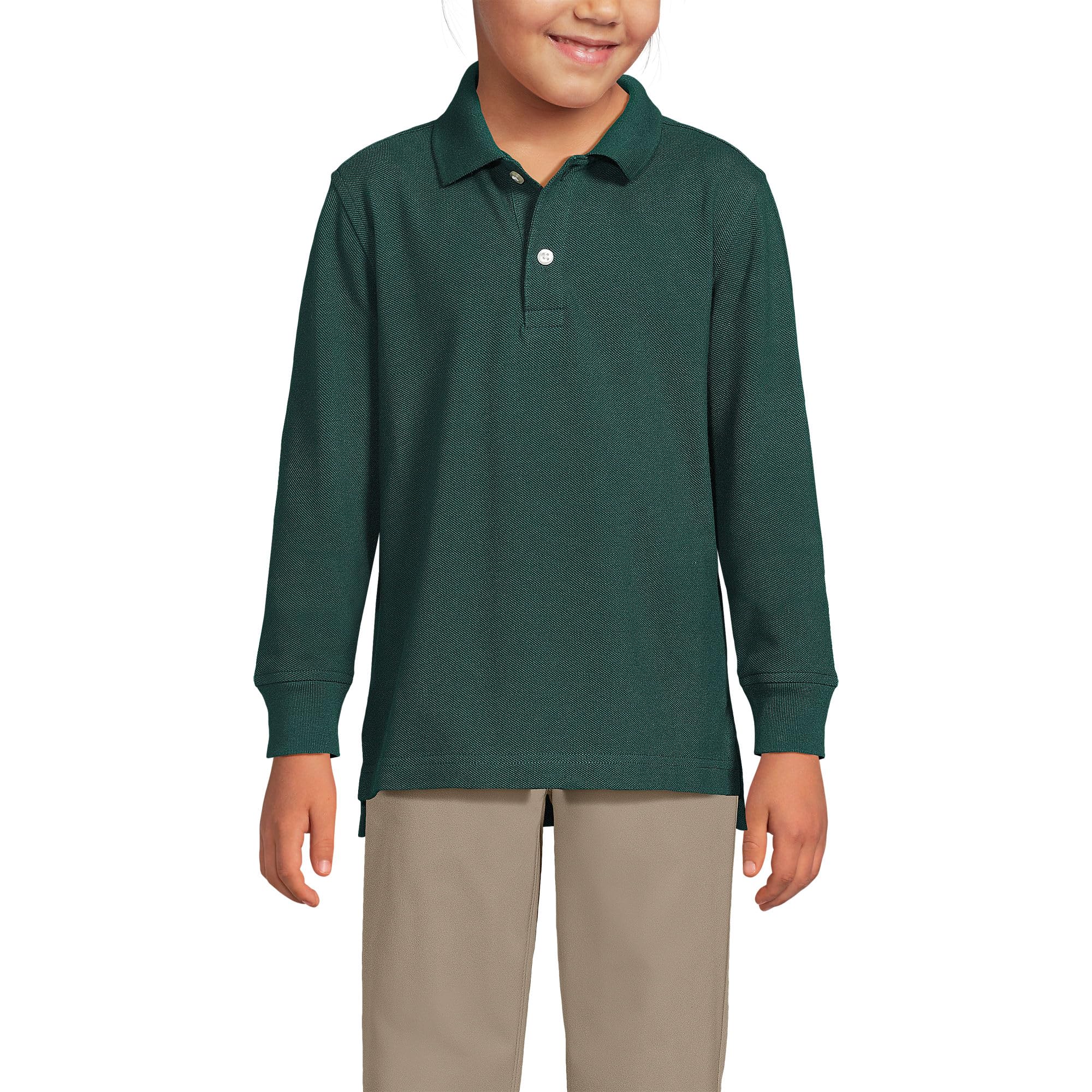 Lands' End Kids Long Sleeve Mesh Polo Shirt Medium Evergreen